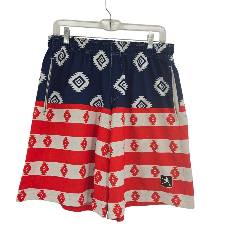 Lacrosse Unlimited Athletic Shorts Mens Large Red Blue White Aztec Mesh July 4th